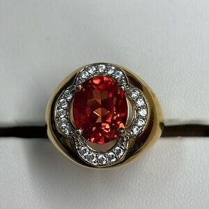 PAJ Sterling silver ring With Clear Orange Garnet stone CZ gold toned size 7